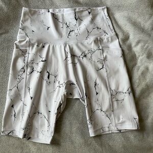Buffbunny white marble limitless bike shorts